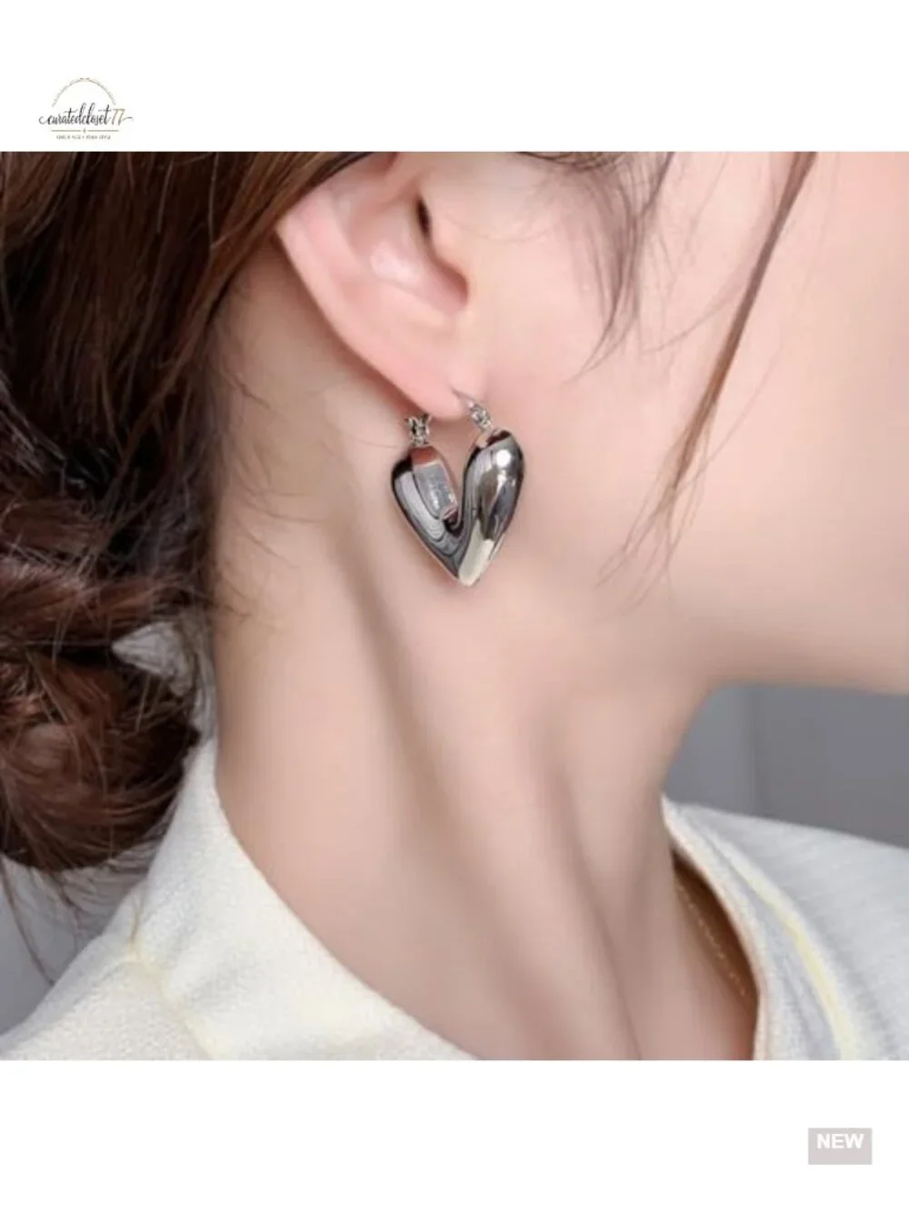 Hypoallergenic Stainless Steel Puffy Heart Hoop Earrings for Women